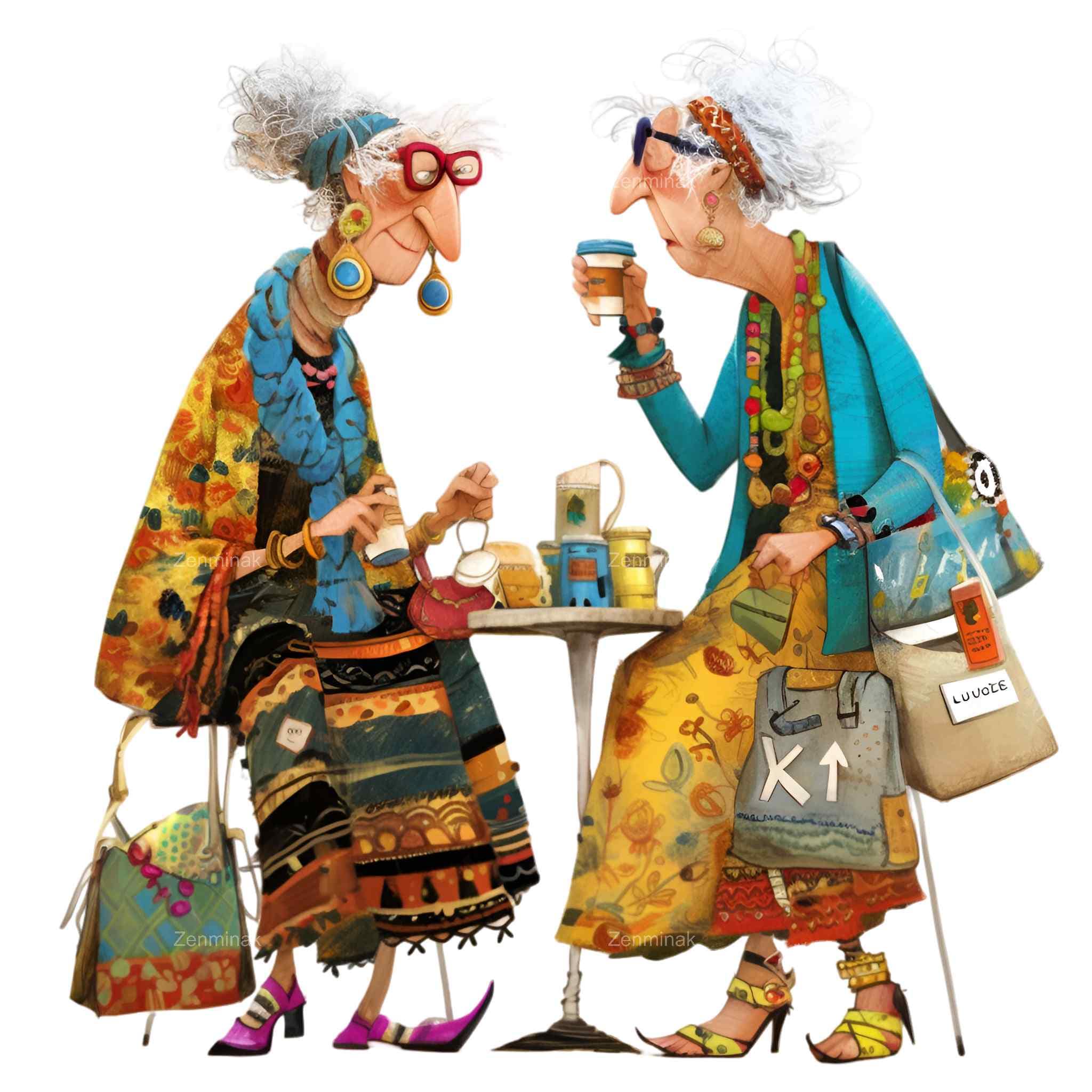 15 PNG Funny Grumpy Grannies – Coffee PNG Clipart – Eccentric Old ...