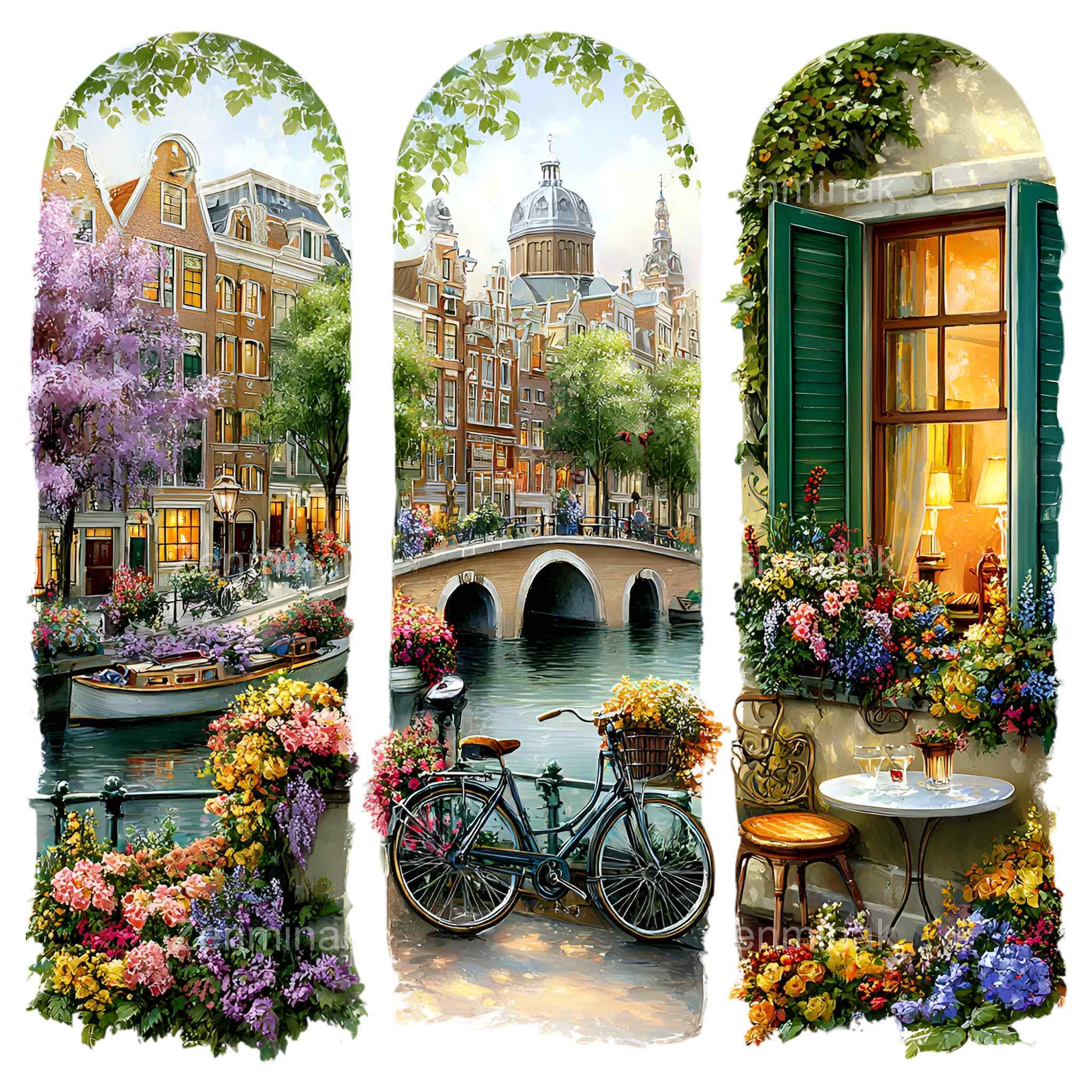 10 PNG Amsterdam Canal Landscape Clipart, European Travel Flower Window ...