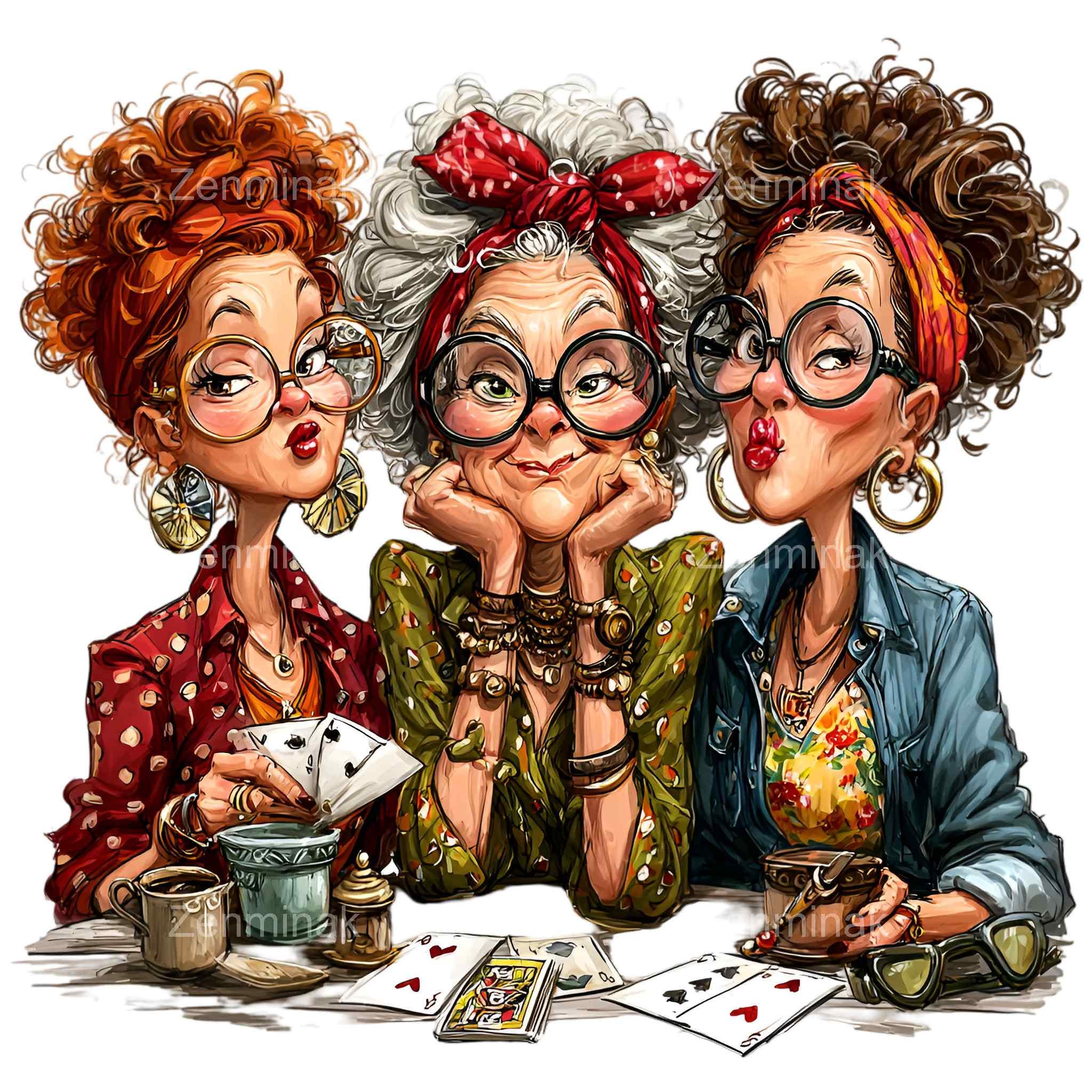 10 PNG Funny Card Game Women – Senior Ladies Playing Cards PNG