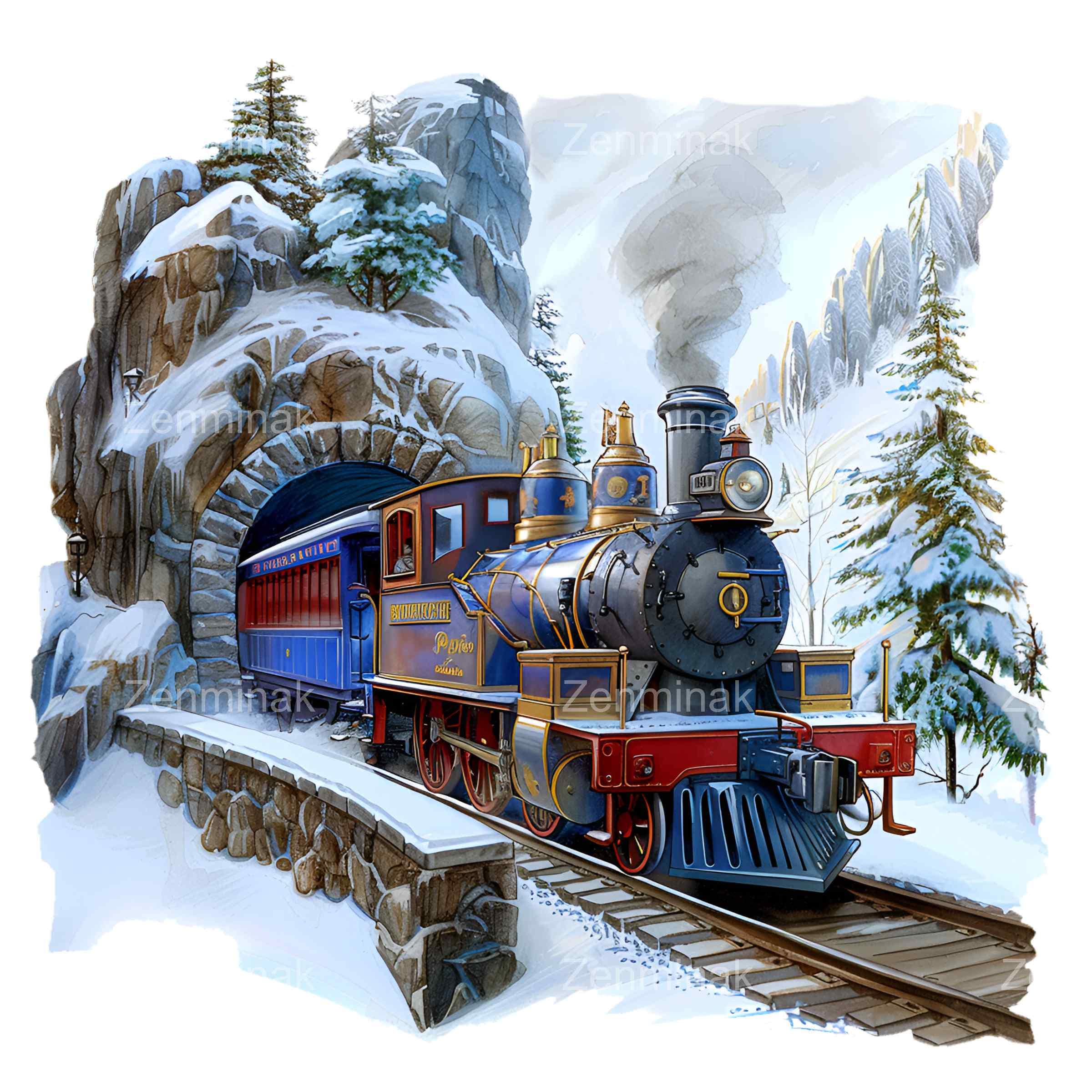 10 PNG Winter Steam Train Clipart – Snowy Tunnel Scene - Etsy