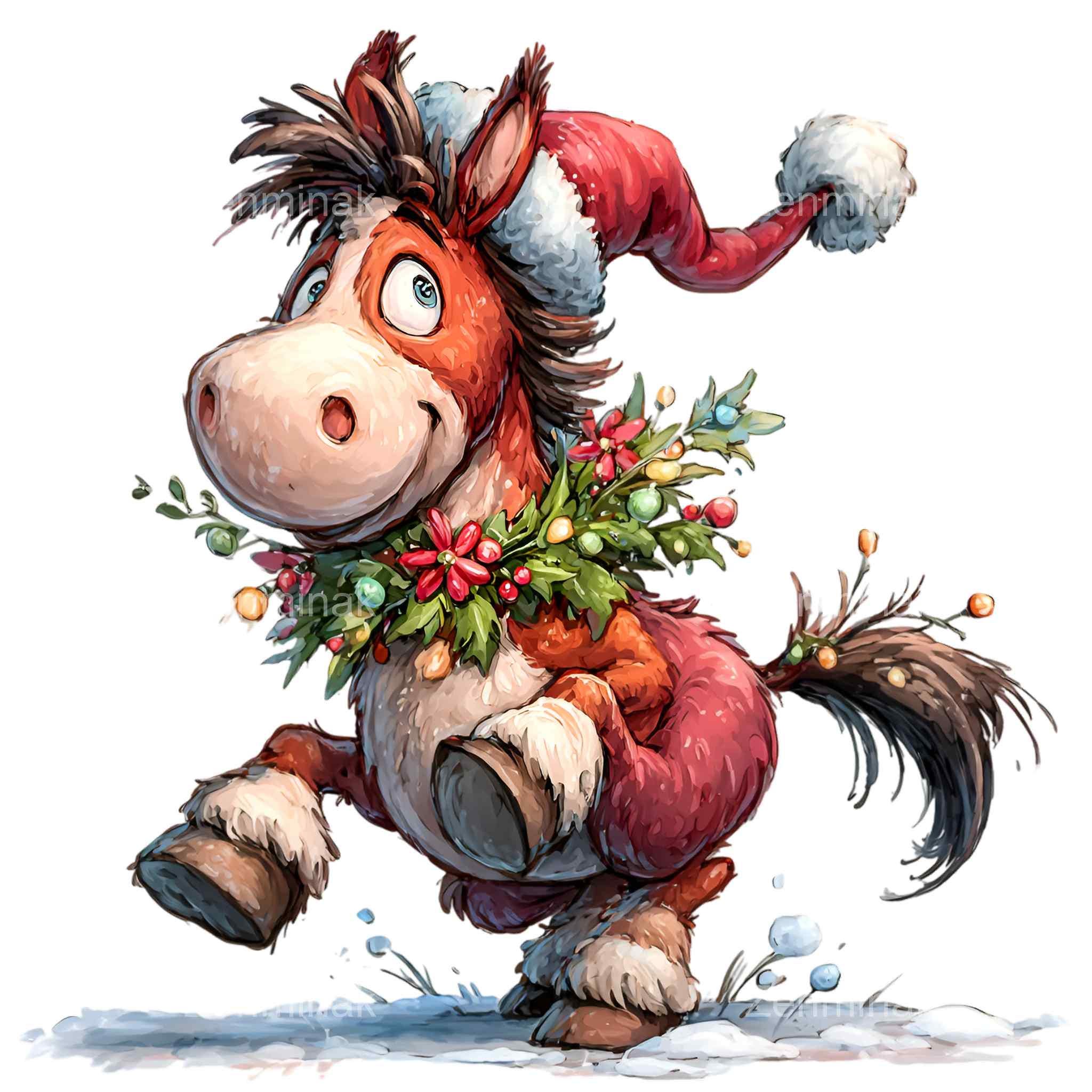 12 PNG Christmas Horse Clipart – Funny Holiday Donkey PNG Illustration ...