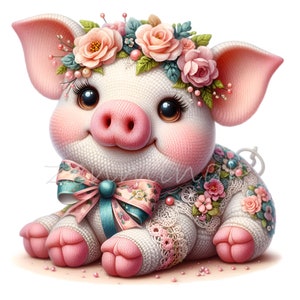 10 png schattige baby varken clipart png, pastelknorretje met bloemenkroon, strik en kant, grillige boerderijdieren illustratie voor kinderdagverblijf en ambachten