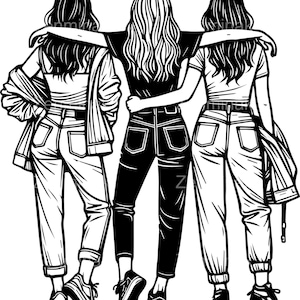 5 file SVG di tre ragazze - Abbracciare donne da dietro - Clipart Cricut per magliette e regali personalizzati