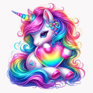 ユニコーン クリップアート、10 PNG、ベビー ユニコーン PNG、ハート ユニコーン、パーティー クリップアート、保育園の装飾、ベビー シャワー