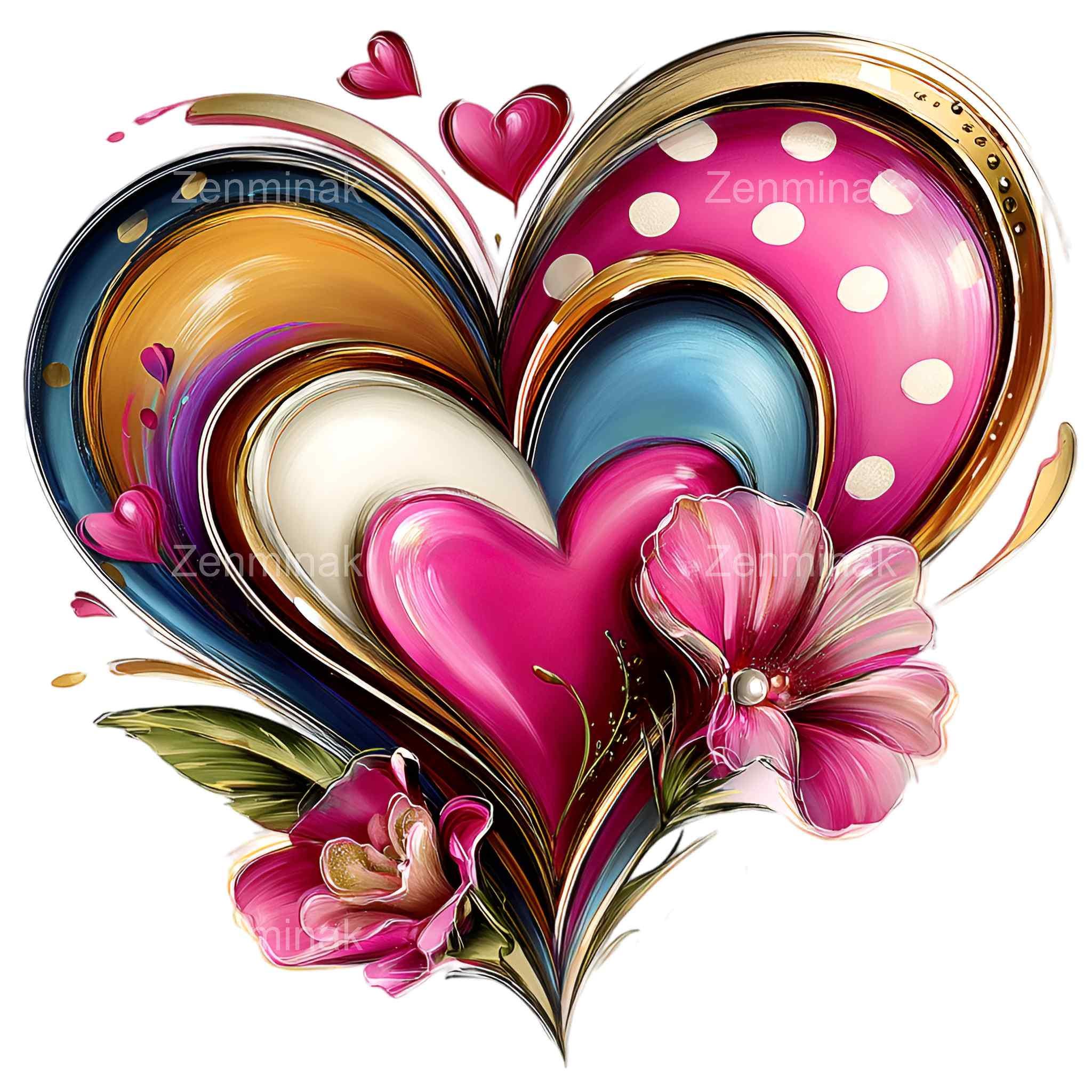 12 PNG Colorful Heart Bouquet Clipart, Romantic Floral Love ...