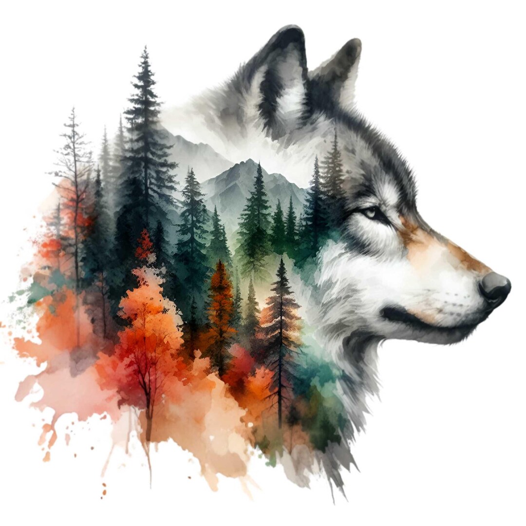17 PNG Wolf Forest Clipart, Double Exposure Wilderness, Nature Mountain ...