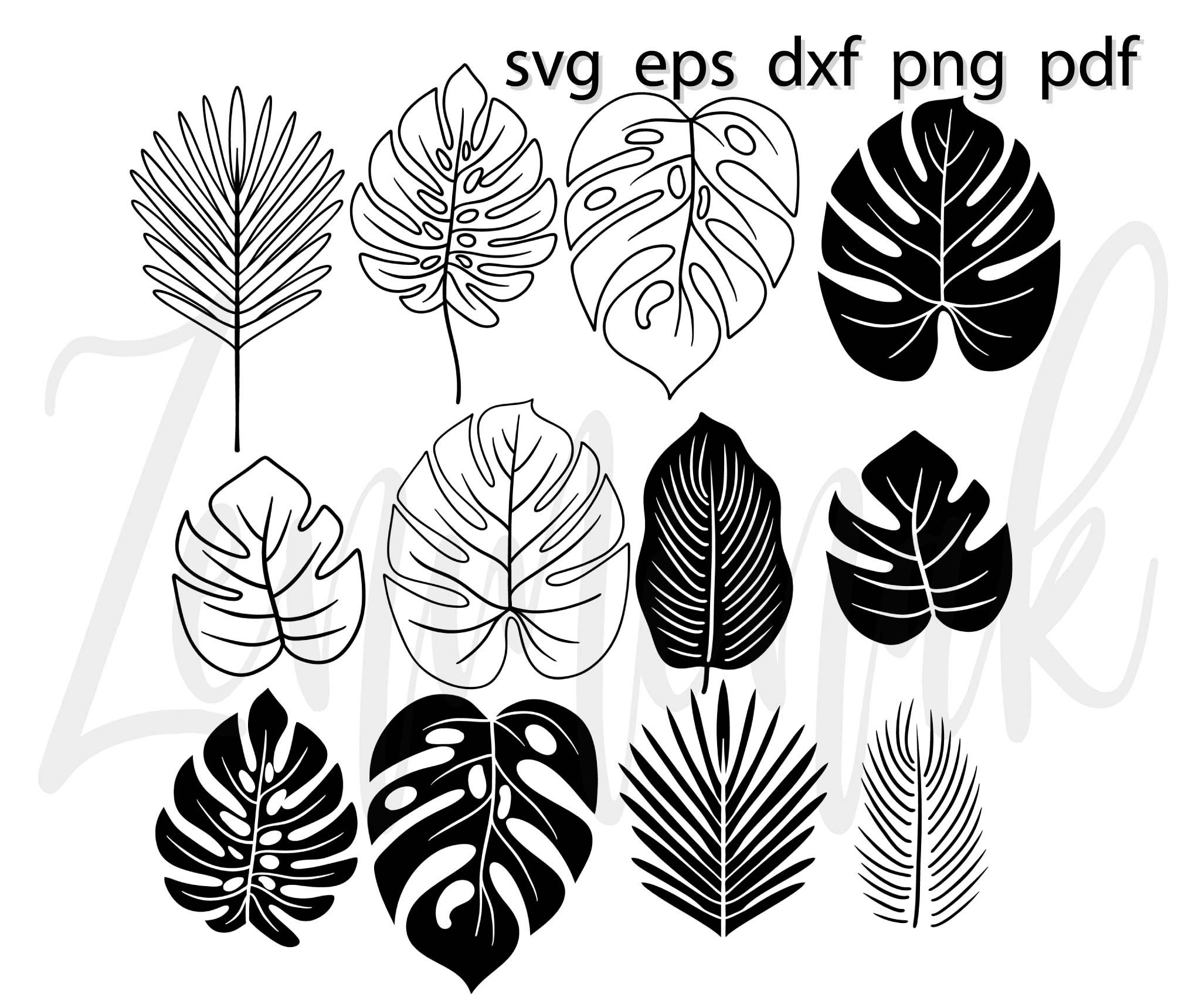 Tropical leaves svg dxf outline drawing cut file | Etsy