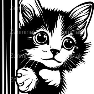4 SVG furtivement chat, fichier coupe contour de chat mignon, clipart félin pour Cricut et Silhouette, dessin au trait numérique chaton