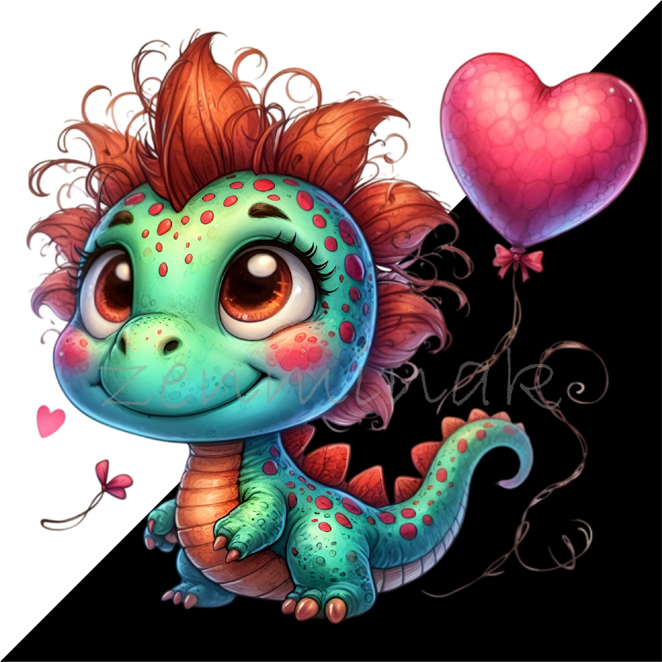 15 PNG Valentine Dinosaur Clipart With Heart Balloon Watercolor ...