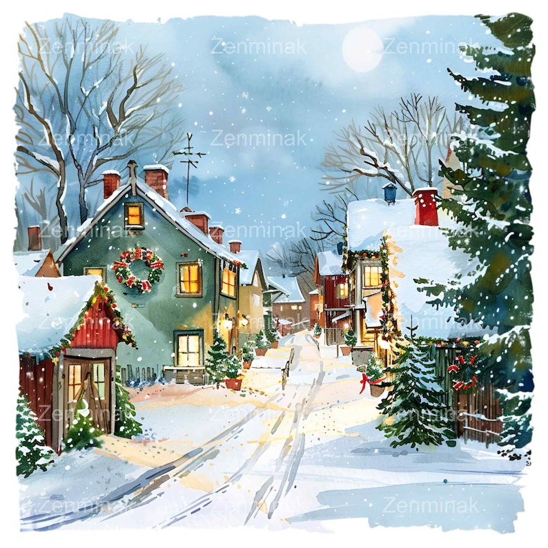 12 PNG Snowy Village Clipart, Winter Street Christmas Town Graphic - Etsy