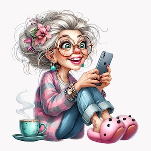 Lustige Oma Clipart Bundle, Kaffeeliebhaber PNG, digitaler Download, druckbare Wandkunst, 10 PNG