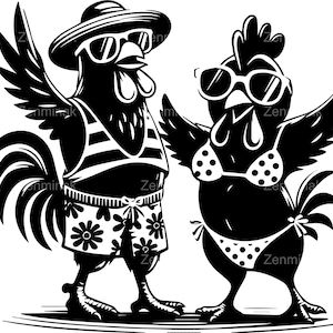 6 SVG Funny beach chickens SVG – Summer poultry couple cut file – Tropical vacation clipart for shirts, mugs, Cricut crafts