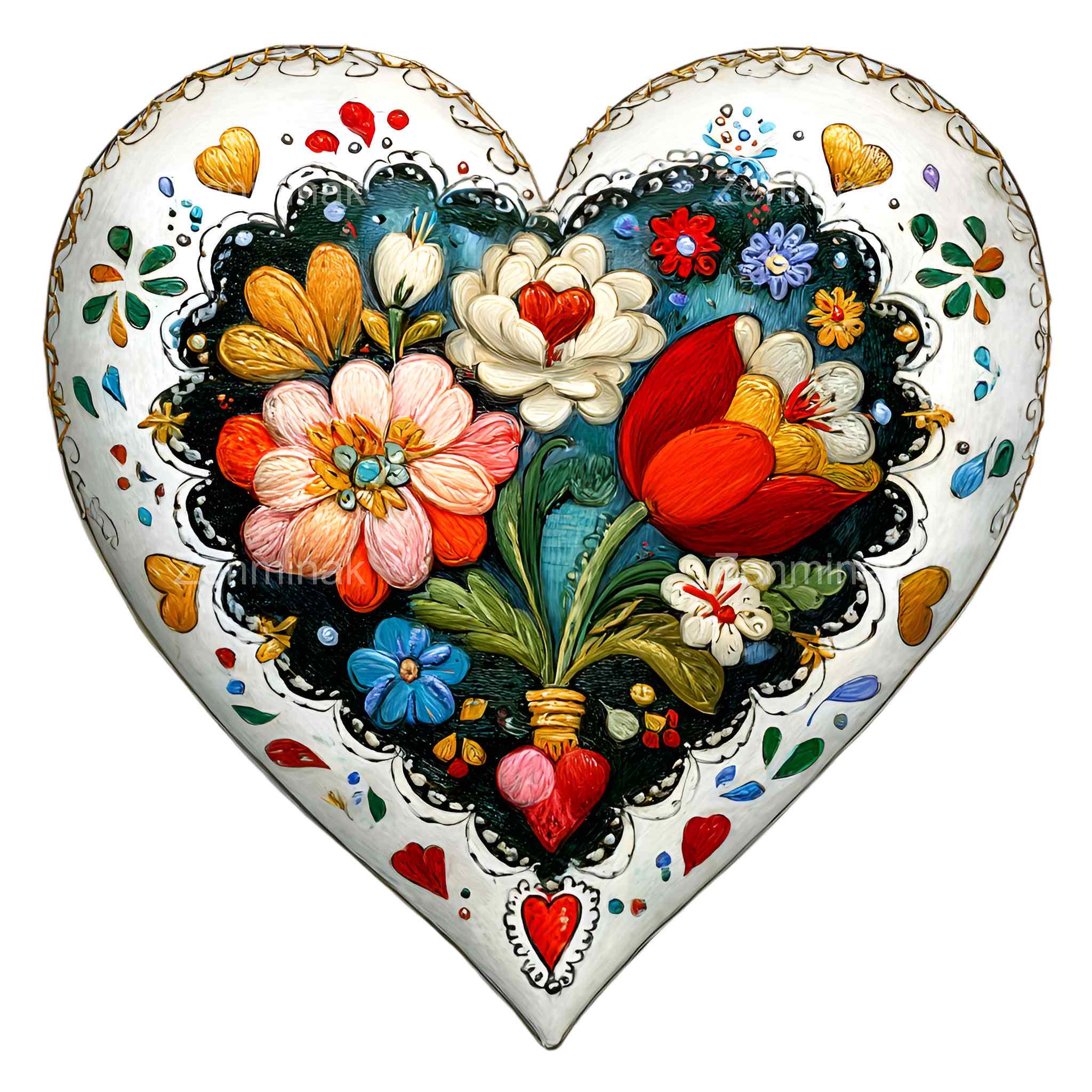 15 PNG Floral Heart Clipart, Colorful Flower Heart Illustration, Folk ...