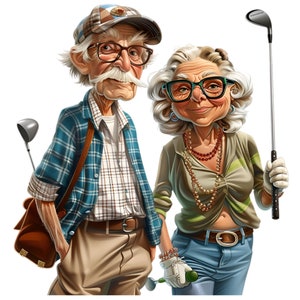 Golfing Couple PNG, Funny Retirement Clipart, Senior Golfers Sublimation