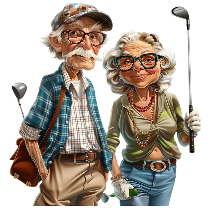 Golfing Couple PNG, Funny Retirement Clipart, Senior Golfers Sublimation