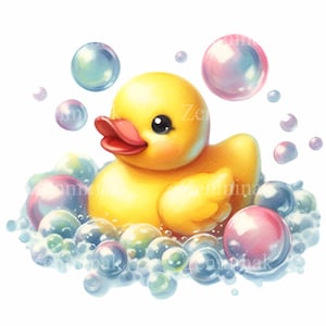 18 Clip Art di Paperella di gomma PNG - Paperella gialla carina con bolle colorate - Adorabile download digitale per artigianato e design