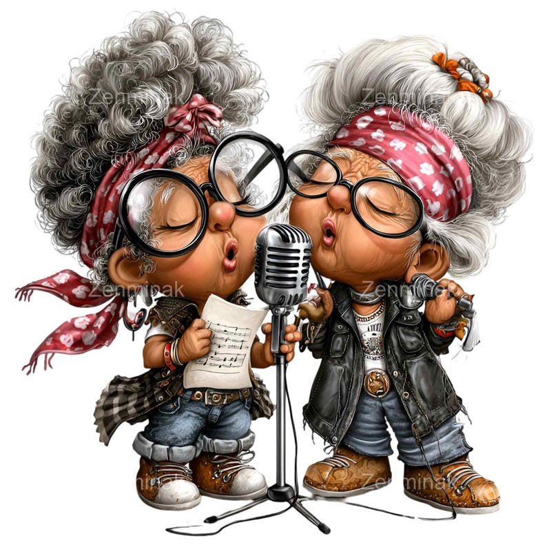 15 PNG Rock Band Grandma Clipart – Funny Singing Senior Ladies in ...
