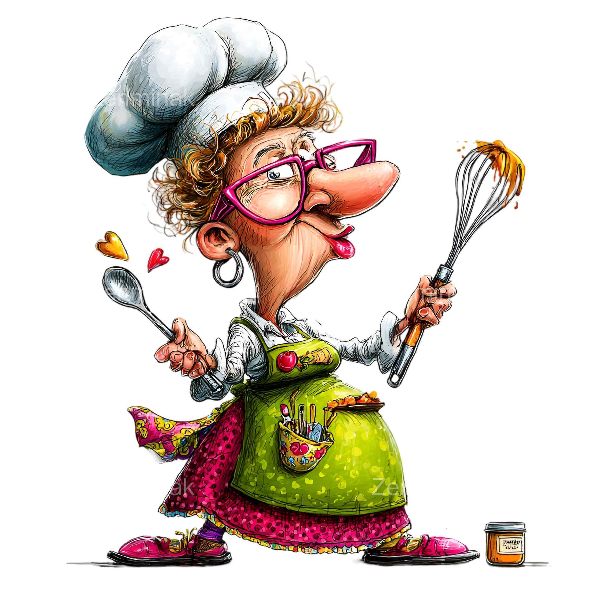 15 PNG Funny Cooking Lady Clipart – Eccentric Grandma Chef PNG With ...