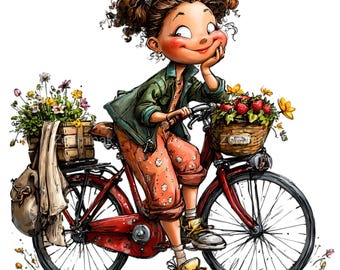 15 png-afbeelding meisjesfiets, lentefietsbloemen