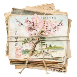 20 Sakura Postkarten PNG Clipart, Vintage japanische Buchstaben Illustration, Kirschblüte Reisekunst, rustikale asiatische Digital Download