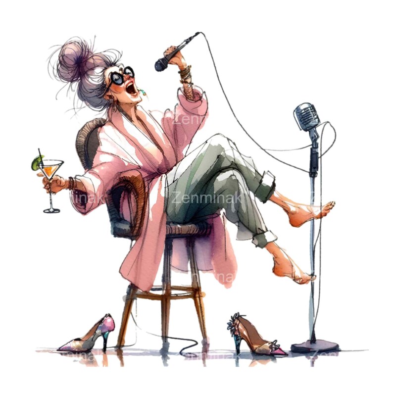 17 PNG Singing Lady Clipart – Funny Senior Singer – Whimsical Character ...