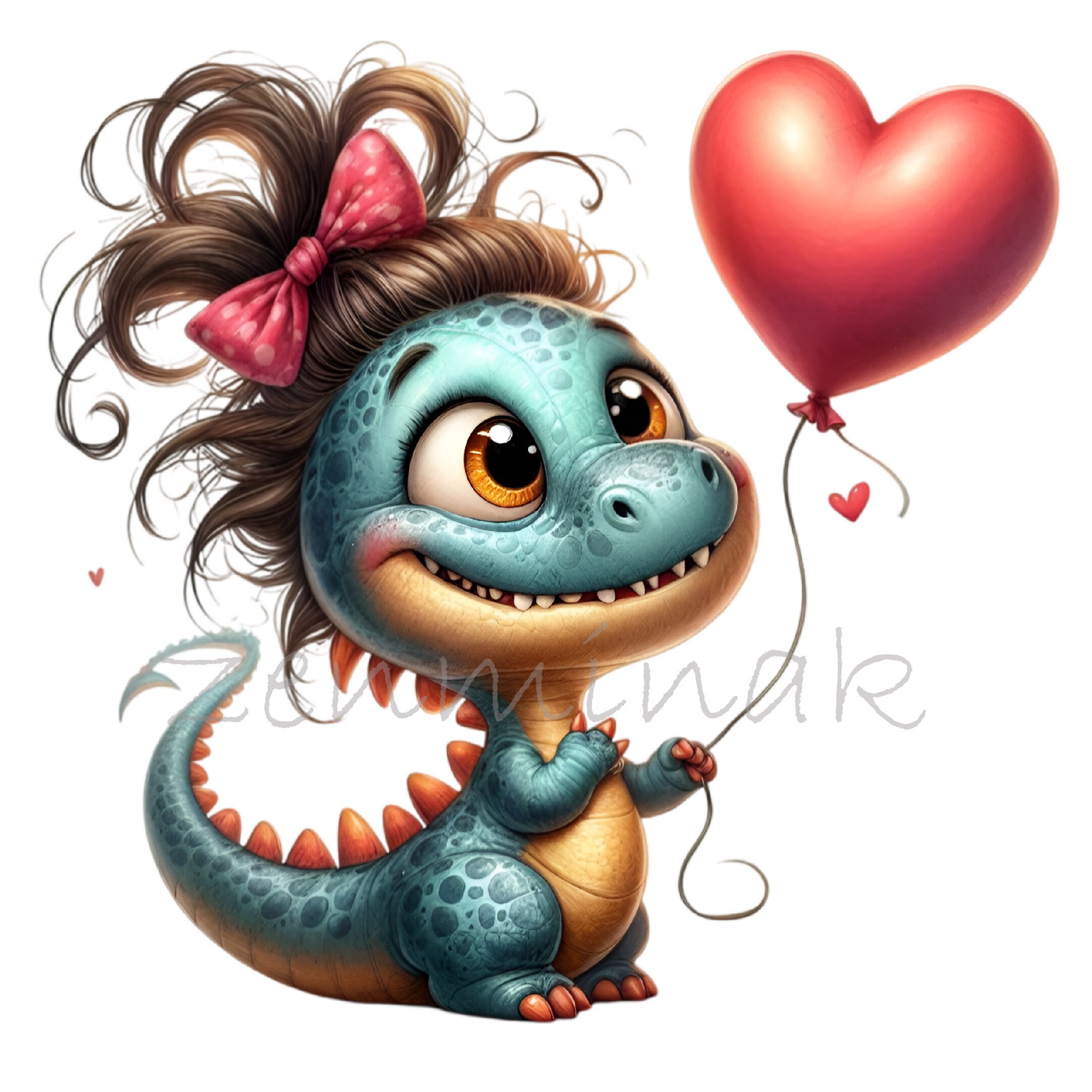 15 PNG Valentine Dinosaur Clipart With Heart Balloon Watercolor ...