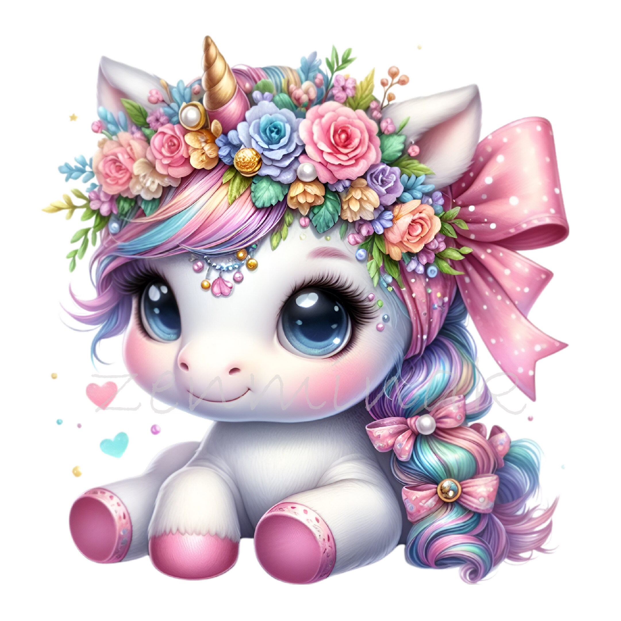 10 PNG Floral Baby Unicorn Clipart, Pink Rose Pony Pastel Nursery Wall ...