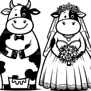 4 SVG Cow wedding SVG – Bride and groom cows cut file – Funny farm animal clipart for invitations, cards, mugs, Cricut crafts