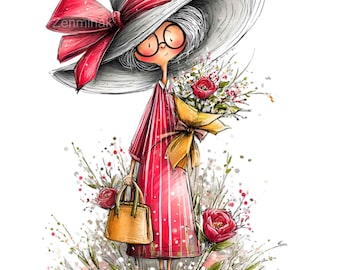 12 imagens PNG de senhora idosa com flores, vovó no jardim, sênior