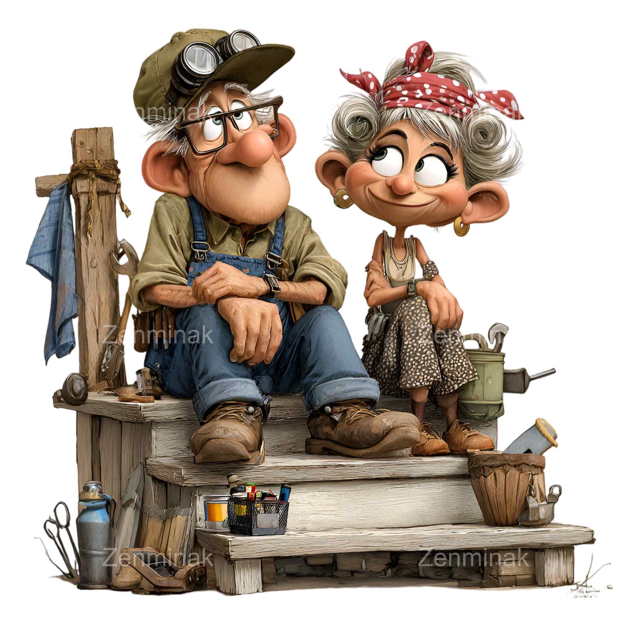 14 PNG Funny Grandpa and Grandma PNG Clipart – Senior Couple on Porch ...
