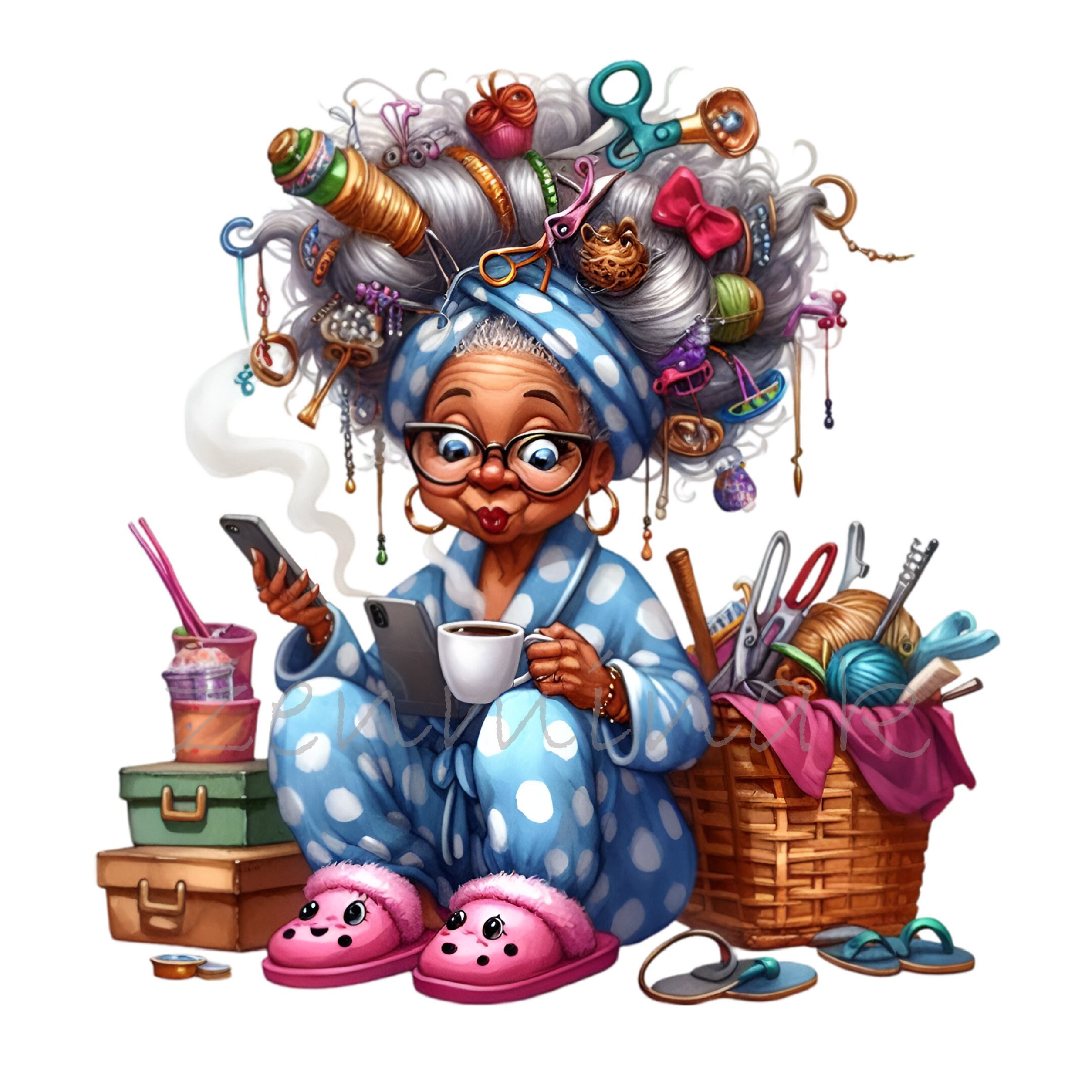 15 PNG Crafty Grandma – Funny PNG Clipart of Elderly Lady With Sewing ...