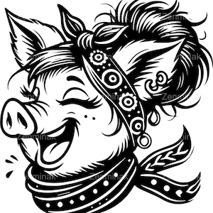 5 lindos cerdos SVG con pañuelo, clipart de cerdito sonriente, adorable silueta de animal de granja para Cricut y Silhouette Crafts