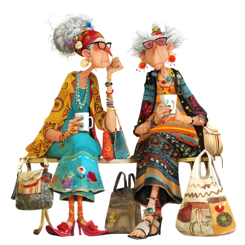 15 PNG Funny Grumpy Grannies – Coffee PNG Clipart – Eccentric Old ...