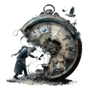 16 PNG Fantasy Uhr - Steampunk Zeit PNG Clipart - Surreale Vintage Uhrenkunst für Scrapbooking, Collage und Digital Story Projekte