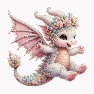 ドラゴンのクリップアート、飛行クリップアート、新生児のクリップアート、10 PNG水彩子供イラスト、ベビーシャワー、幼稚園、