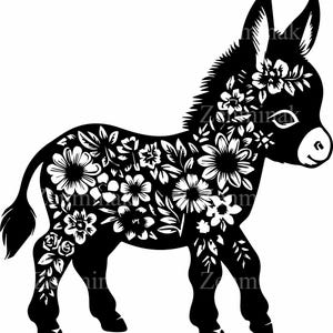 File di taglio SVG con asinello floreale - Perfetto per Cricut e Silhouette - Clipart floreale di animali da fattoria per lavori fai da te