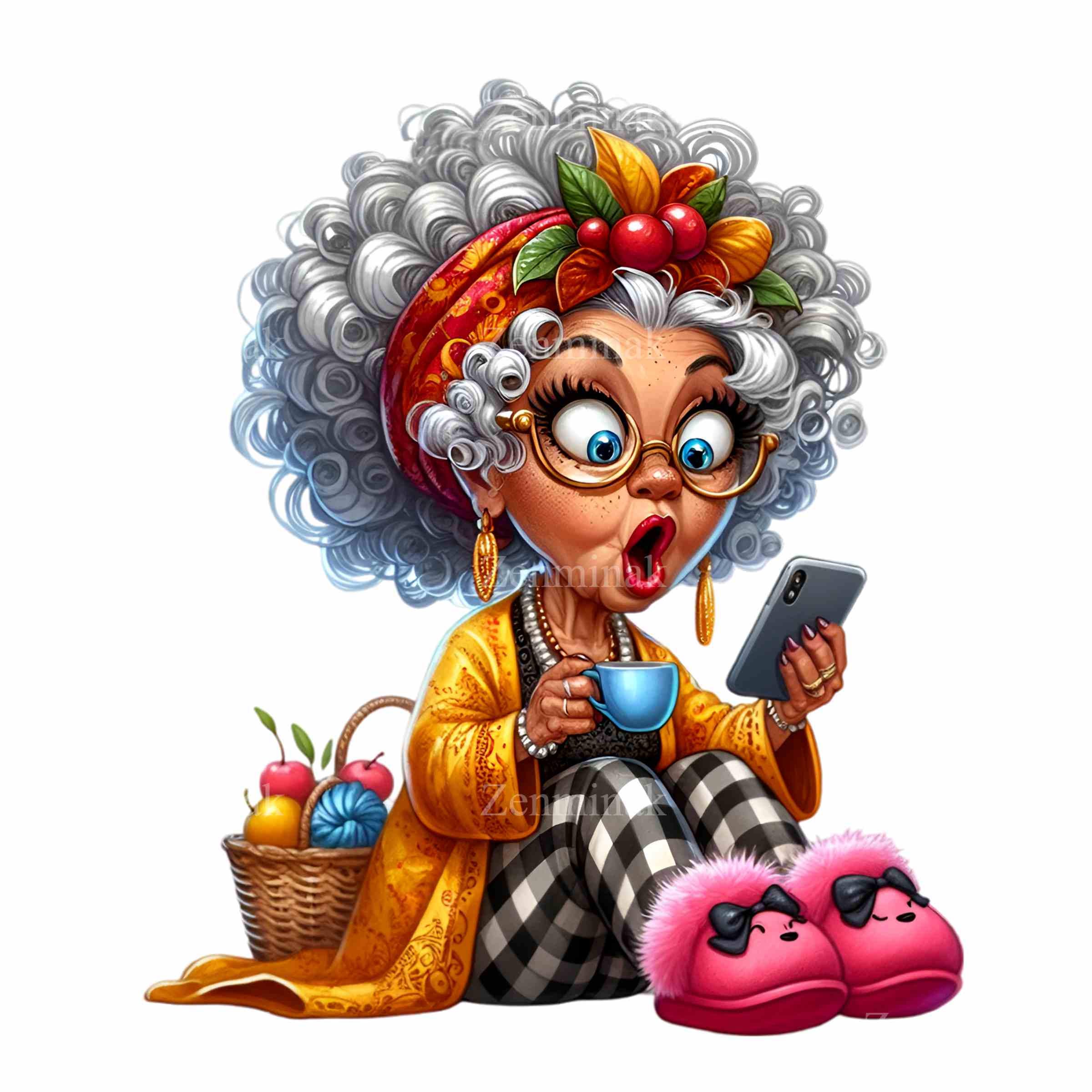 12 PNG Funny Granny Clipart – Quirky Grandma PNG With Curly Hair ...