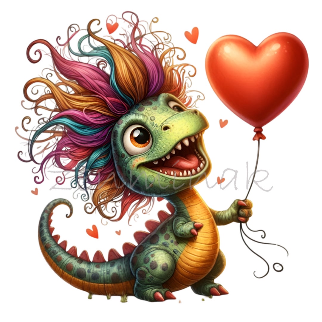 15 PNG Valentine Dinosaur Clipart With Heart Balloon Watercolor ...