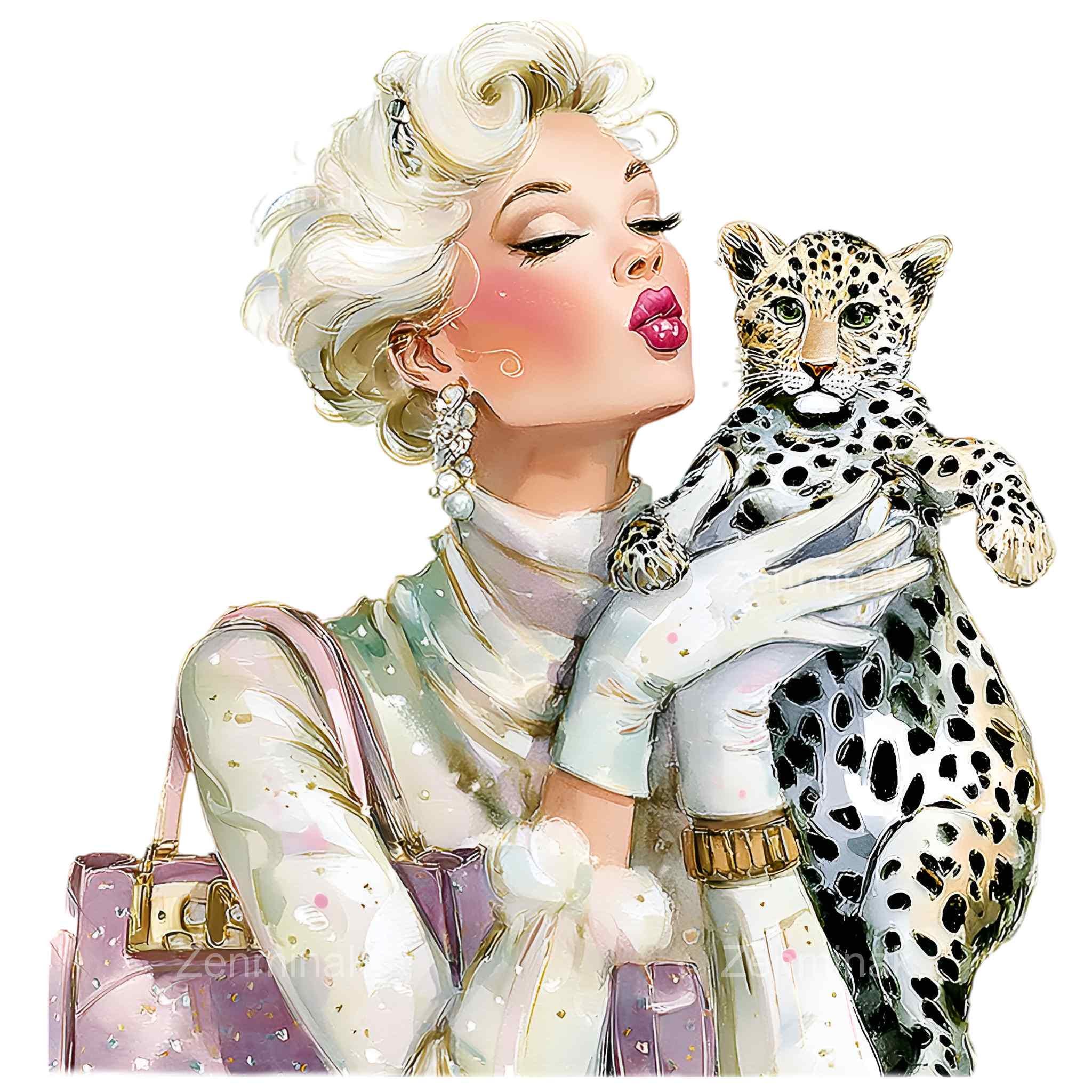 20 PNG Vintage Woman With Leopard, Lady Cheetah Cub Clipart - Etsy