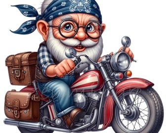 Senior Man with Motorcycle 12 PNG Funny Comics Grandpa Bandana Cartoon illustration clipart, Sublimation Printable Illustration