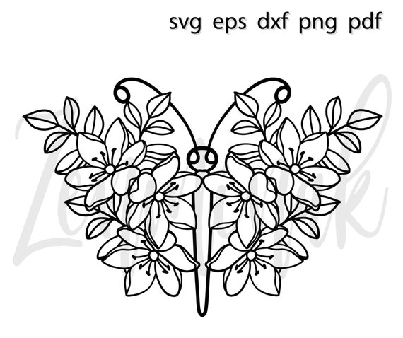 Download Butterfly Floral Svg Logo Wings Outline Line Art Etsy