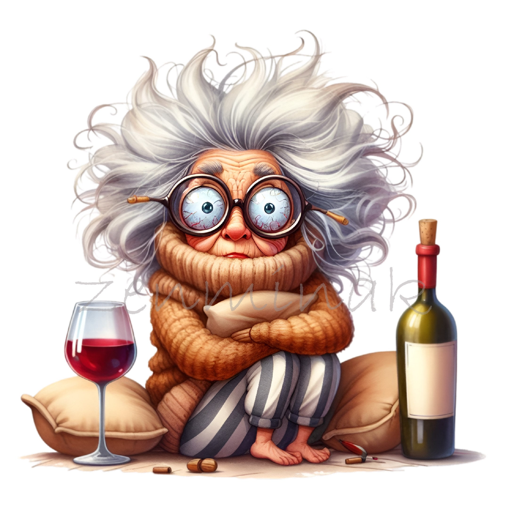 15 PNG Funny Grandma With Wine – Whimsical Elderly Lady PNG Clipart in ...