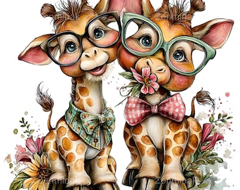 Sottobicchiere Divertente Giraffa Con Occhiali E Papillon - Idea Regalo #19122