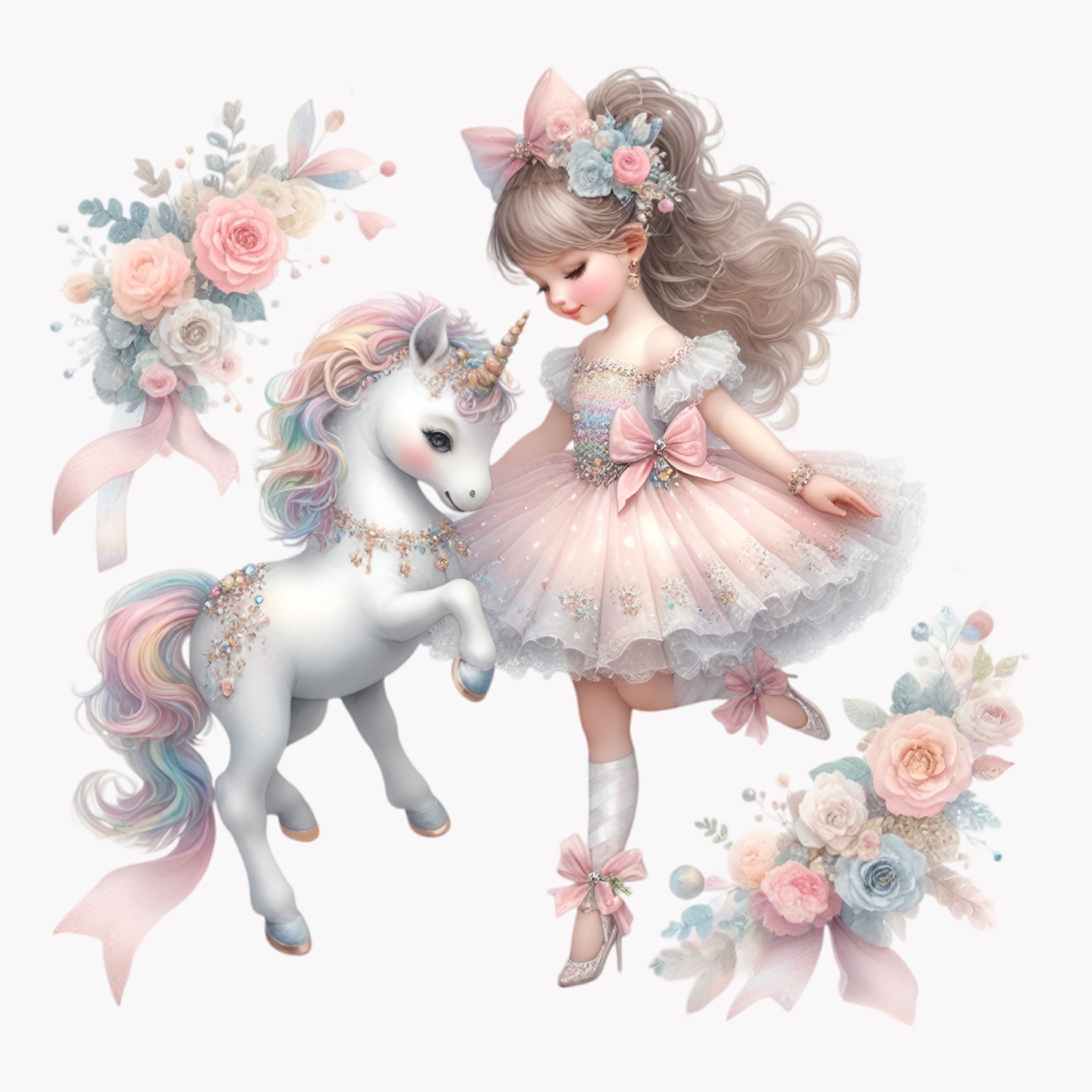 10 PNG Ballerina and Unicorn – Pastel Fairy Tale Clipart – Princess ...