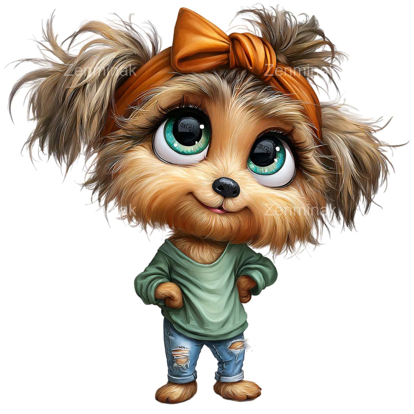 16 PNG Dog Clipart, Puppy With Green Bow, Girl Pet Illustration - Etsy