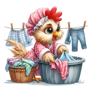 Clipart de frango, 15 tarefas PNG clipart, limpeza png, limpeza de casa, clipart de limpeza, clipart de lavanderia, clipart de roupas, dona de casa