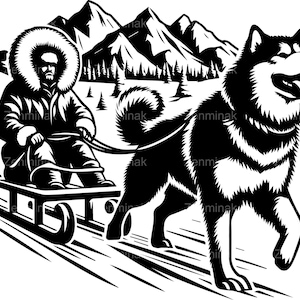 6 fichiers SVG Husky de traîneau SVG, scène de dessin animé d'hiver avec motard et montagnes, Clipart aventure pour Cricut Crafts