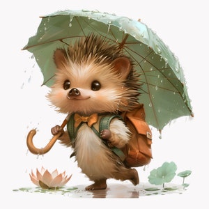 10 schattige egel png met paraplu clipart png, schattige regenachtige dag illustratie, grillige bos dierenkunst