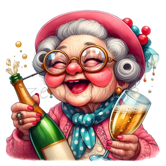 Senior Woman Drinking Champagne 15 PNG Funny Comics Grandma Cartoon  Illustration Clipart, Sublimation Printable Illustration - Etsy UK
