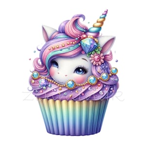 10 Unicorn Cupcake PNG-illustraties - grillige pastel dessert illustratie - magisch digitaal ontwerp